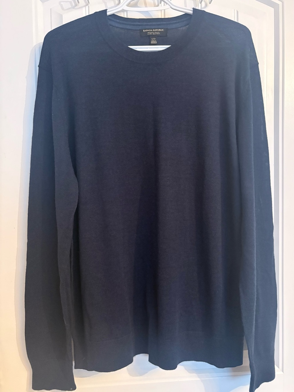 Banana Republic Men’s 100% Merino Wool Long-Sleeve Crewneck Sweater - Navy